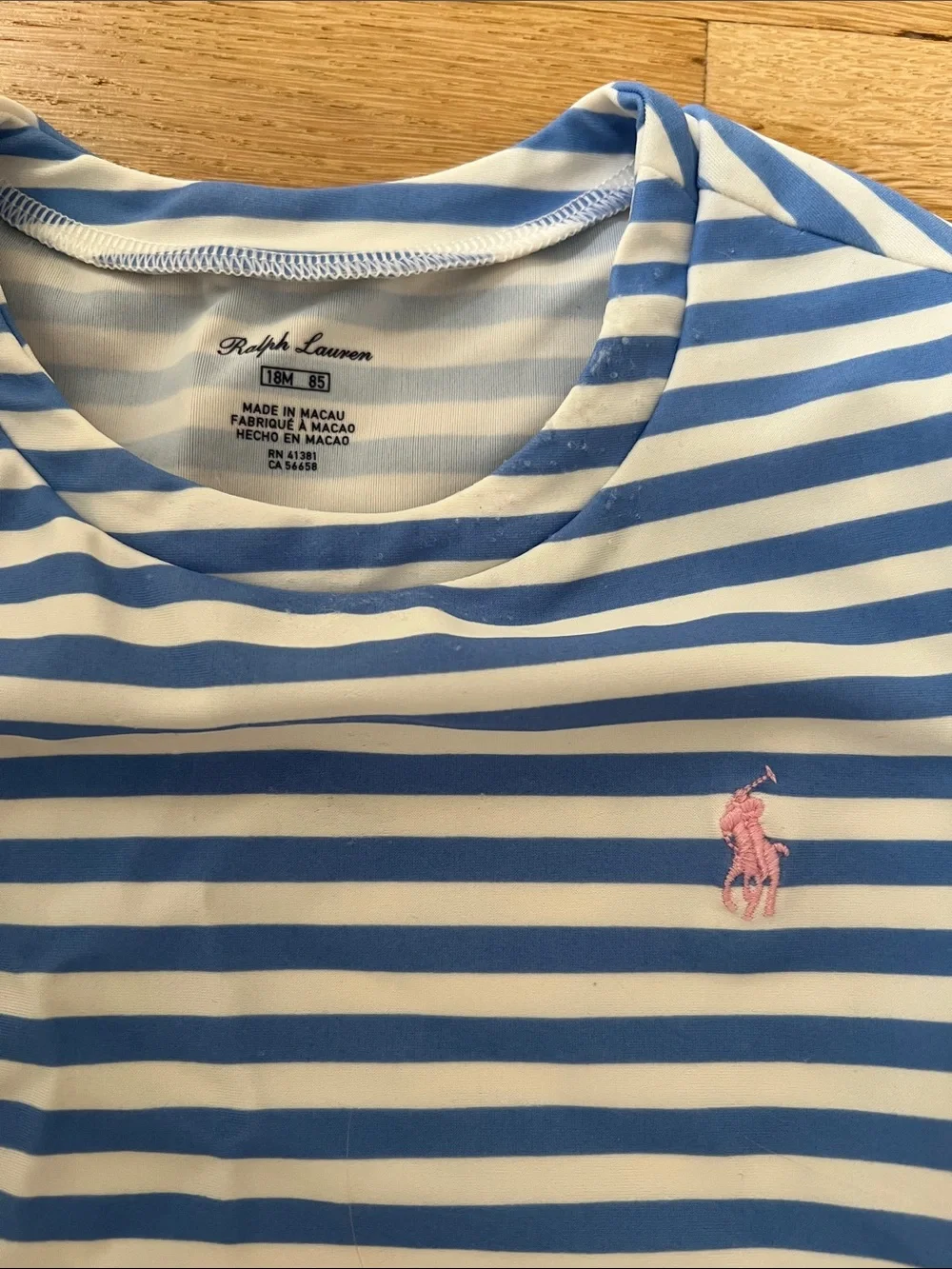 Ralph Lauren Blue & White Striped Long-Sleeve Baby Rashguard Set - Size: 18M